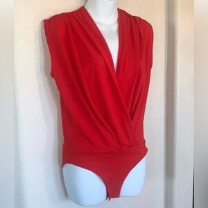 Zara Trafaluc Red Surplice Wrap Top Bodysuit Patriotic Chic Style Sz S